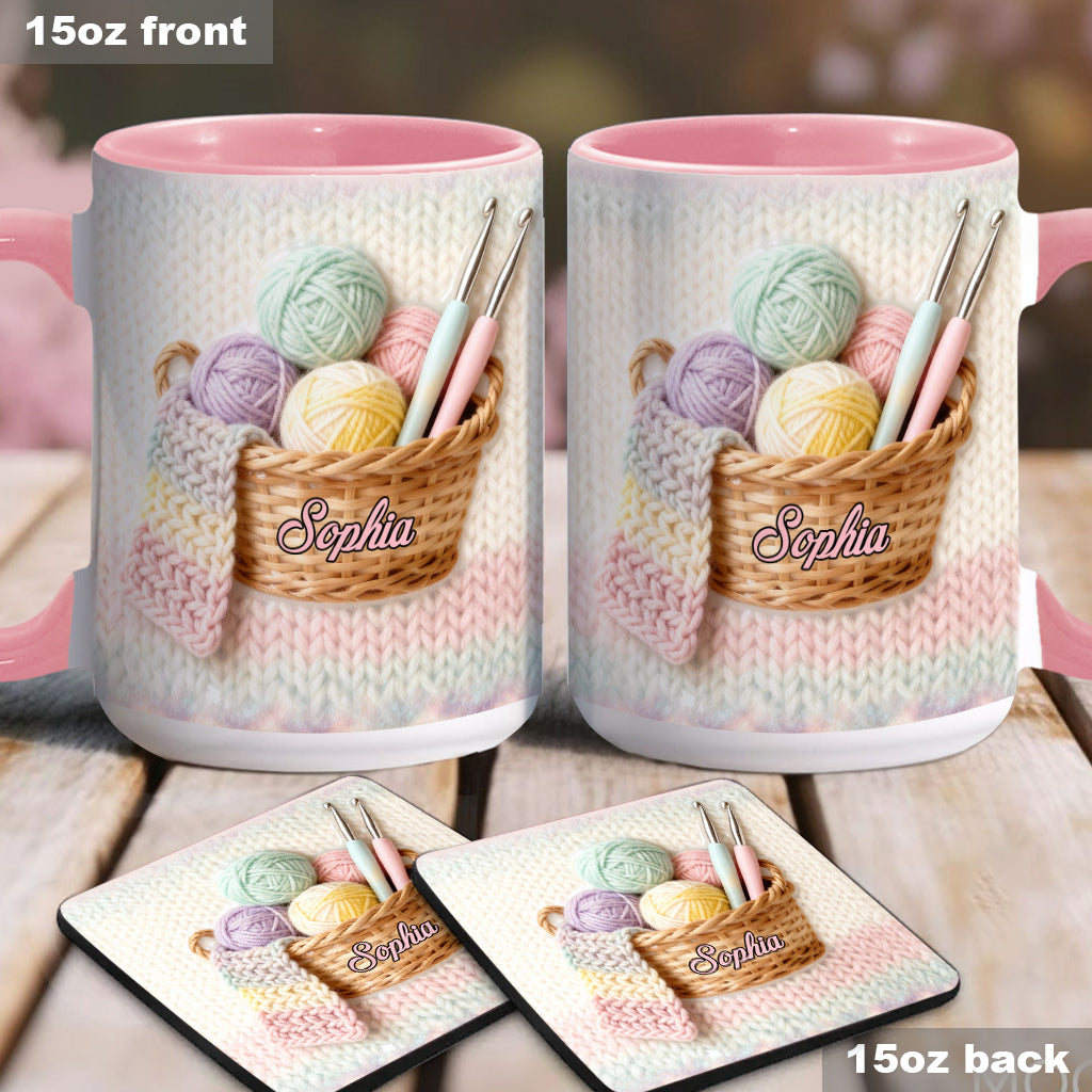 J'adore le crochet - Mug et sous-verre personnalisés avec motif crochet