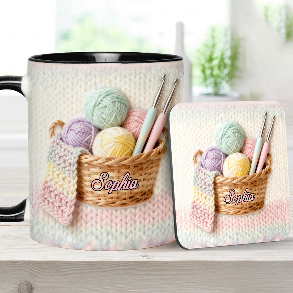 J'adore le crochet - Mug et sous-verre personnalisés avec motif crochet