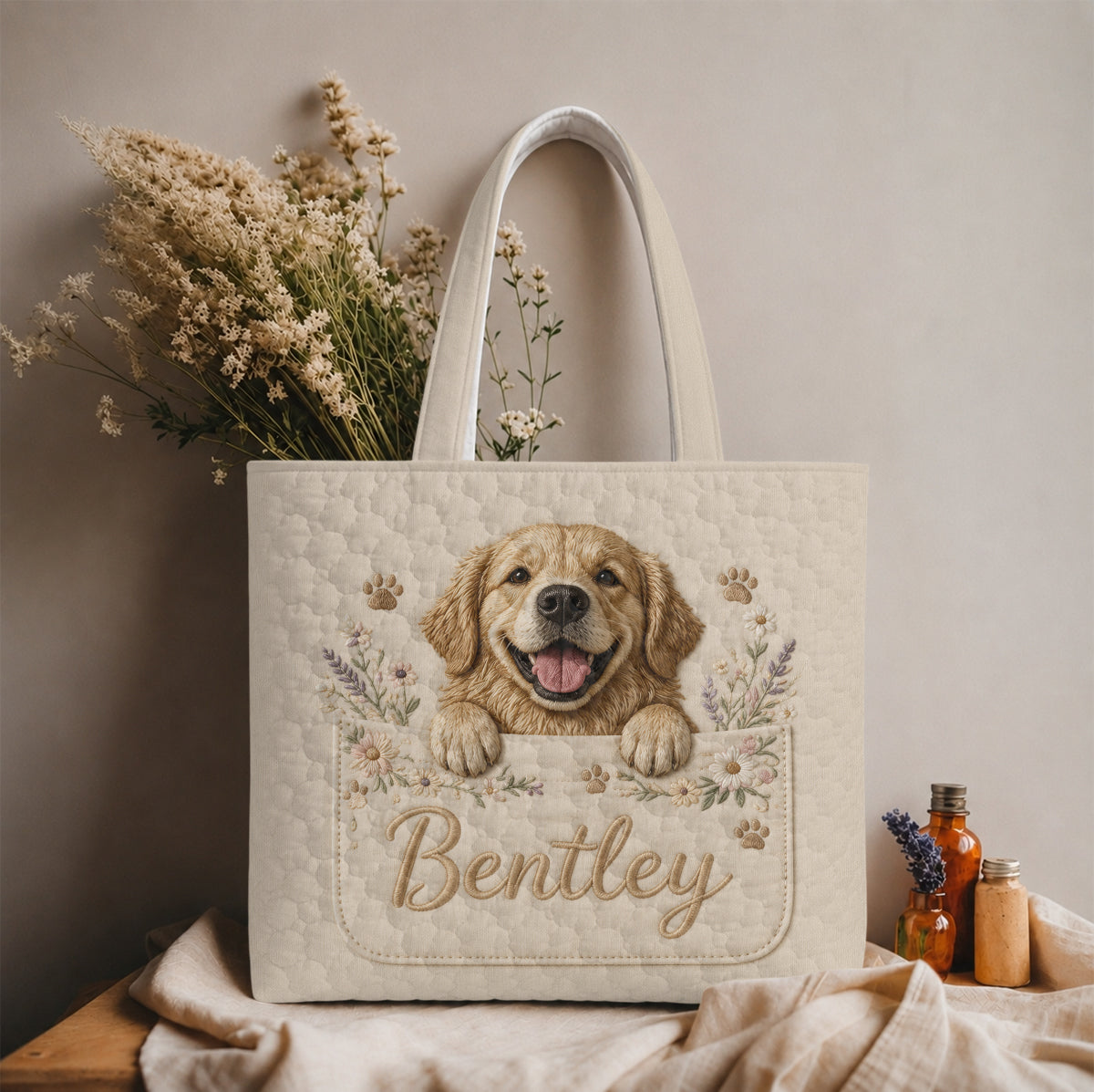 Peeking Pet - Sac fourre-tout en tissu matelassé personnalisé pour chien