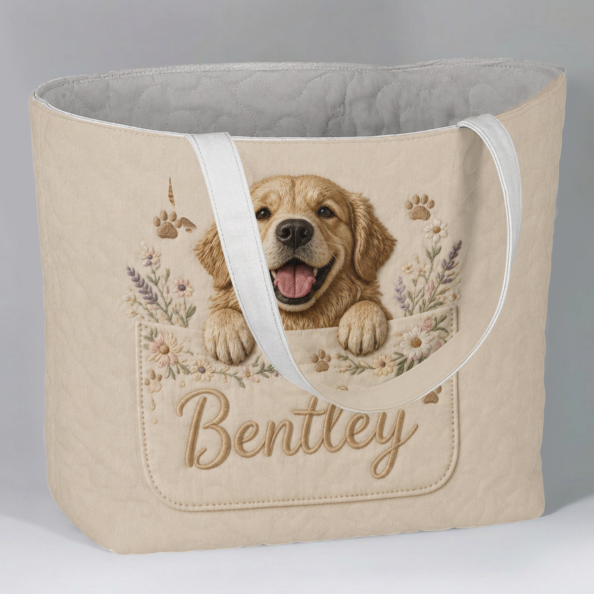 Peeking Pet - Sac fourre-tout en tissu matelassé personnalisé pour chien