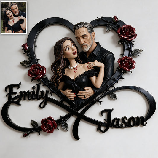 Art mural gothique Rose & Trônes pour couple, décoration murale style Roi des Goths - Enseigne en métal découpée personnalisée imprimée en 3D