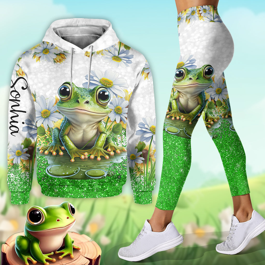 Juste une fille qui aime les grenouilles - Sweat à capuche et legging personnalisés avec des grenouilles