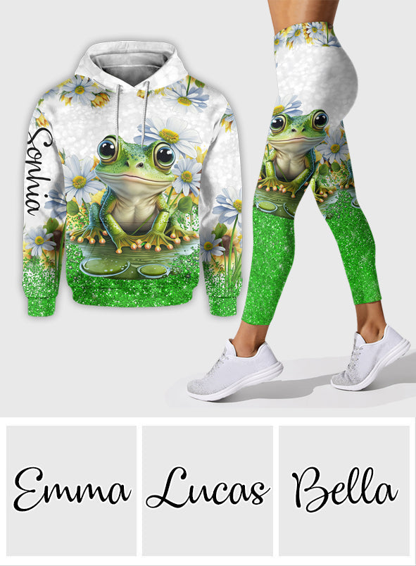 Juste une fille qui aime les grenouilles - Sweat à capuche et legging personnalisés avec des grenouilles
