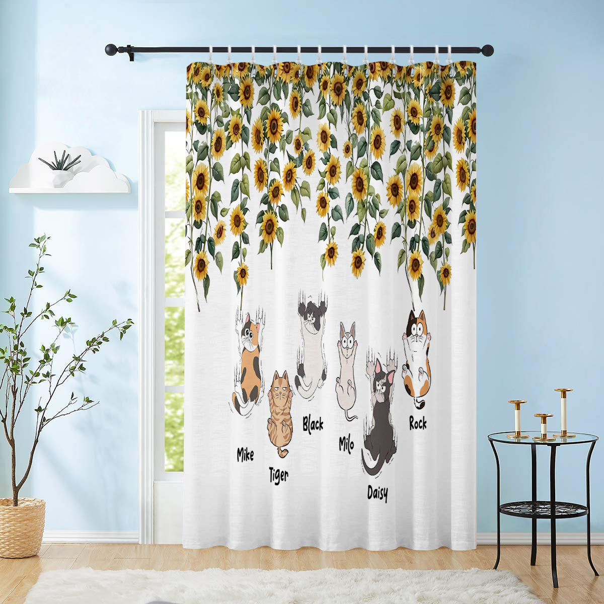 Cute Cats And Sunflowers - Personalized Cat Blackout Window Curtain/ Drapes Set