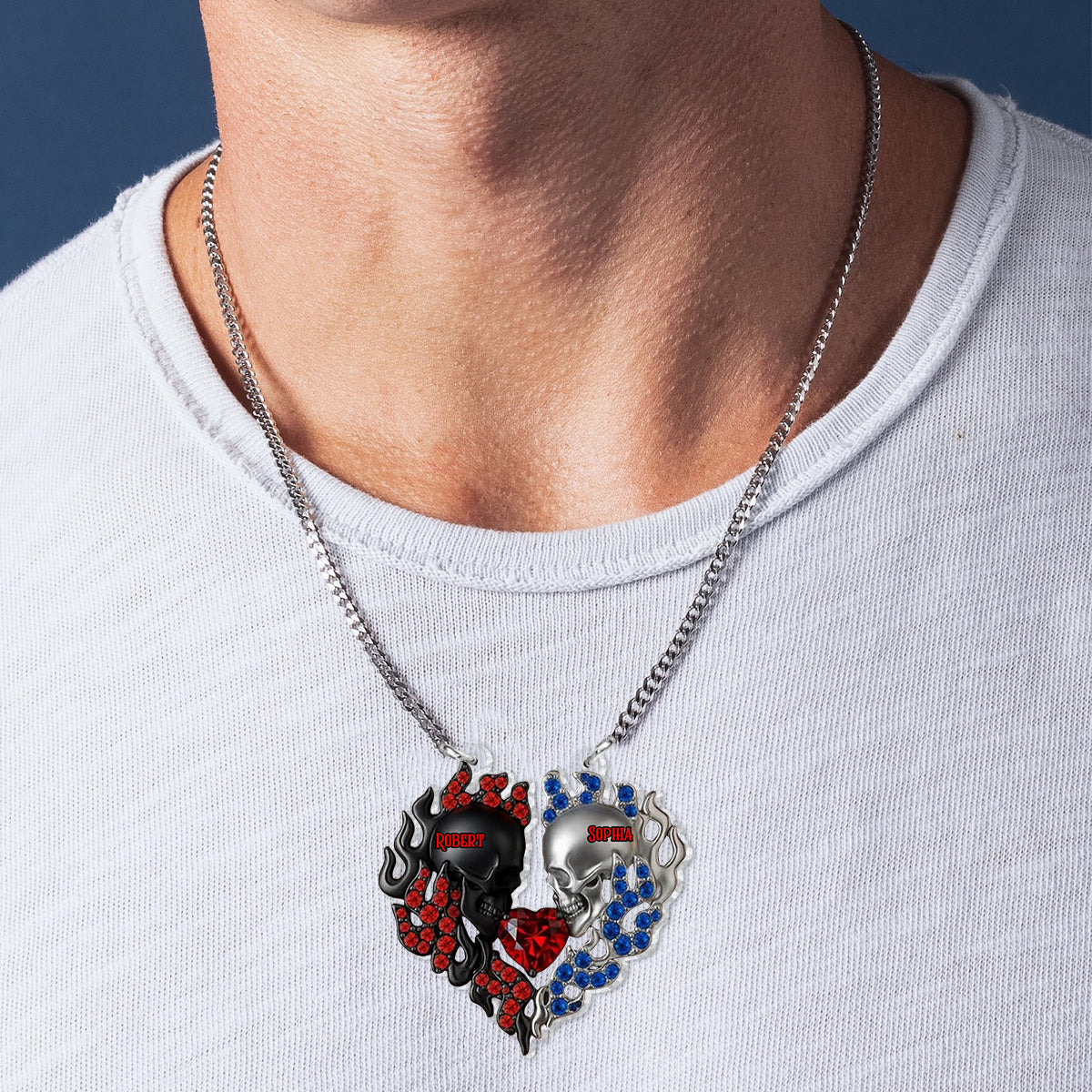 Toi et moi, on gère ! - Collier pendentif personnalisé en forme de crâne