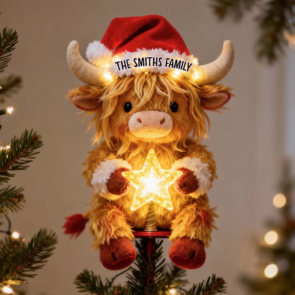 Joyeux Noël - Décoration de sapin lumineuse personnalisée en forme de vache des Highlands (LED)