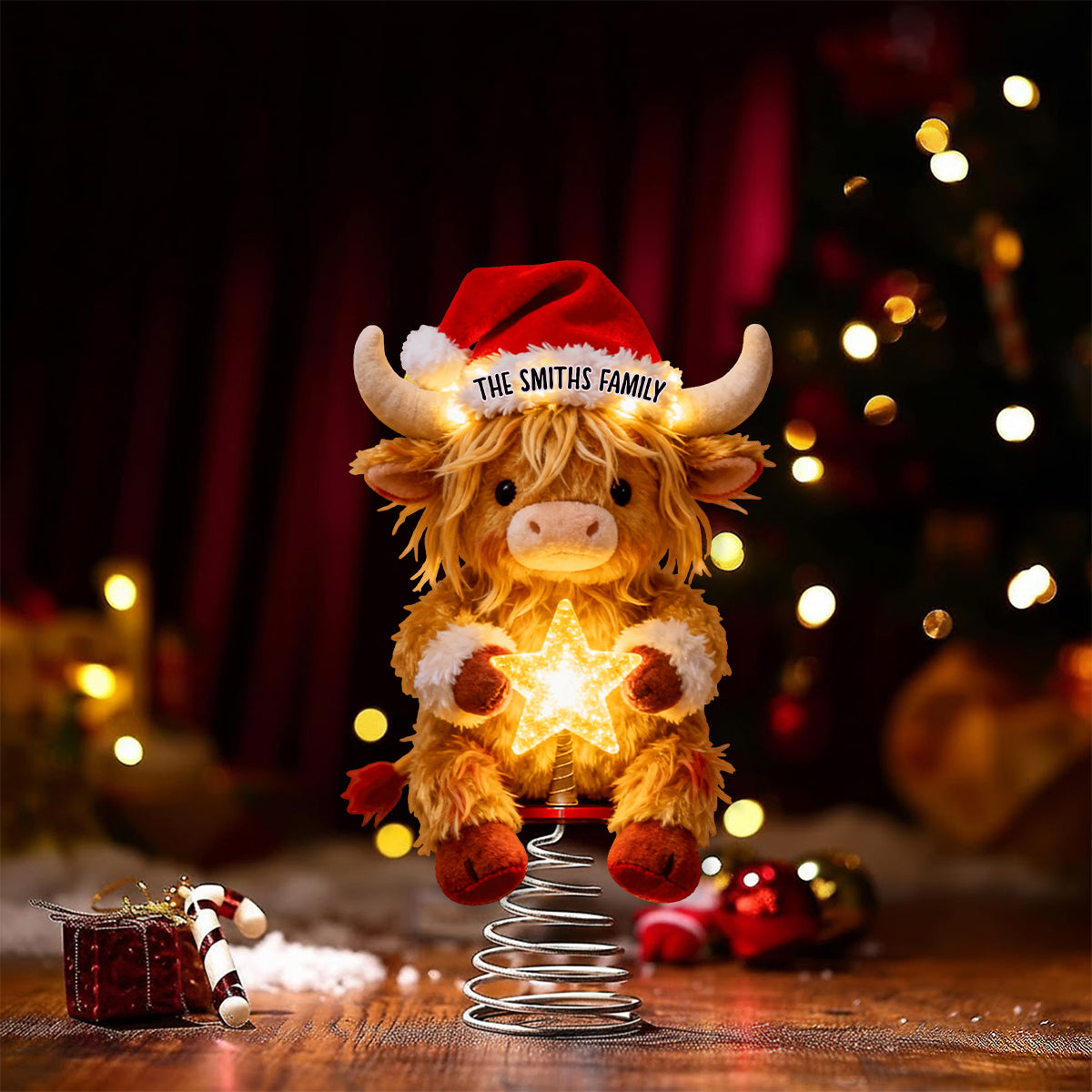 Joyeux Noël - Décoration de sapin lumineuse personnalisée en forme de vache des Highlands (LED)