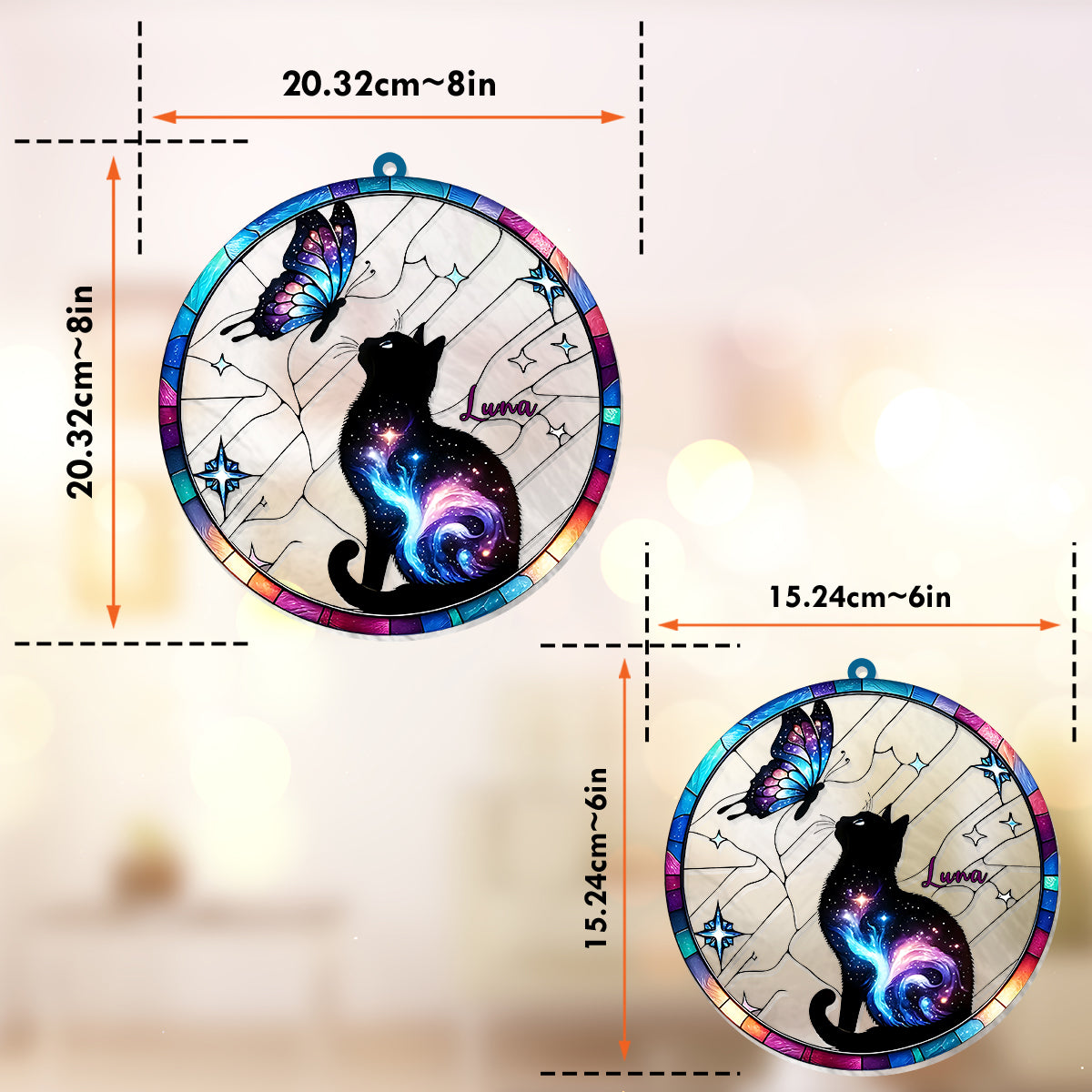 Cat And Butterfly - Personalized Cat Window Hanging Suncatcher Ornament