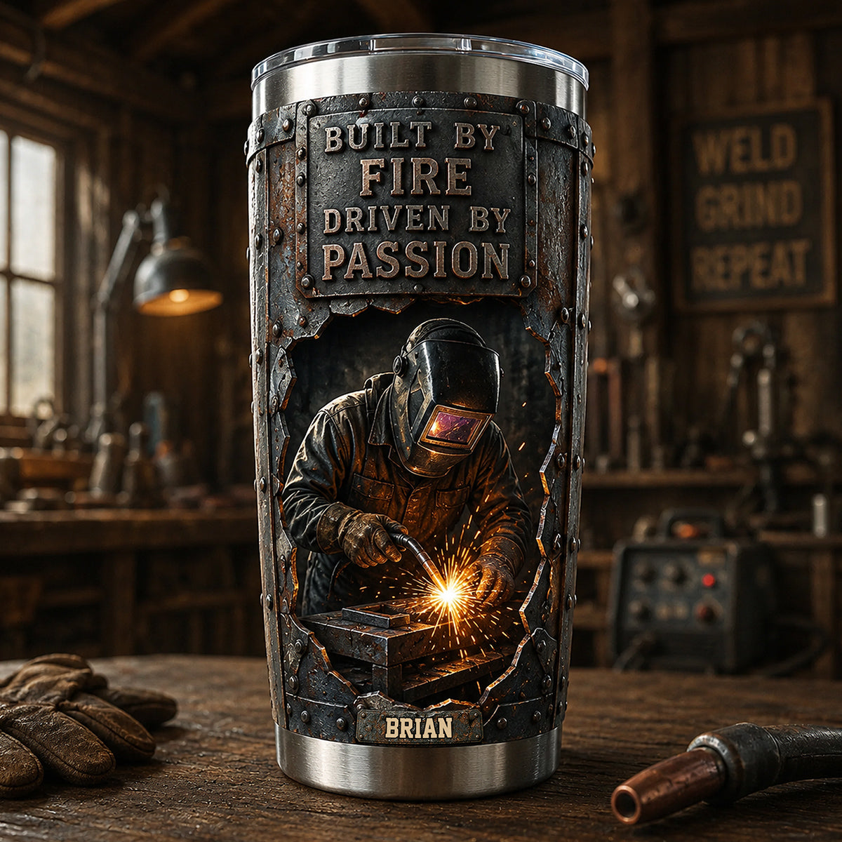 Built By Fire, Driven By Passion - Personalized Welder Tumbler