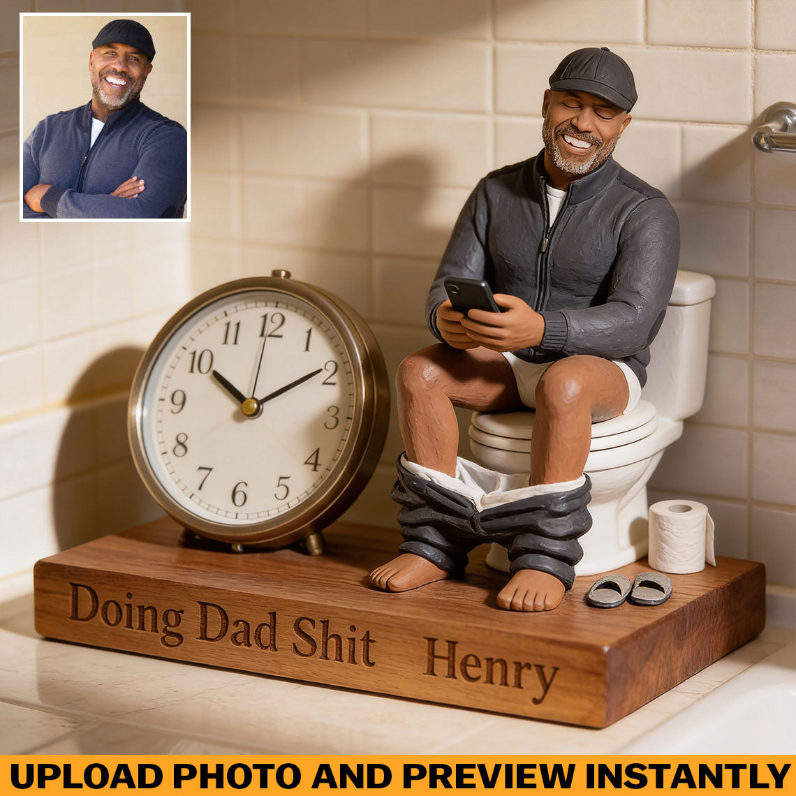 Horloge de Bureau Personnalisée - Plaque Photo Personnalisée pour Papa
