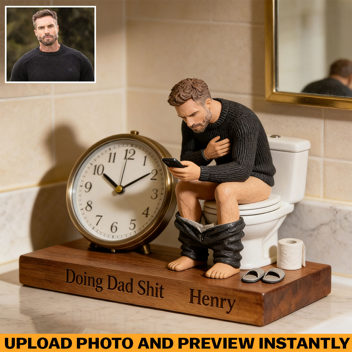 Horloge de Bureau Personnalisée - Plaque Photo Personnalisée pour Papa