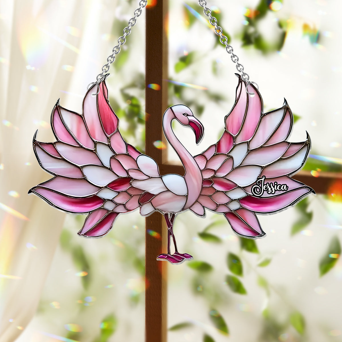 J'adore les flamants roses - Ornement attrape-soleil personnalisé à suspendre à la fenêtre, motif flamant rose 