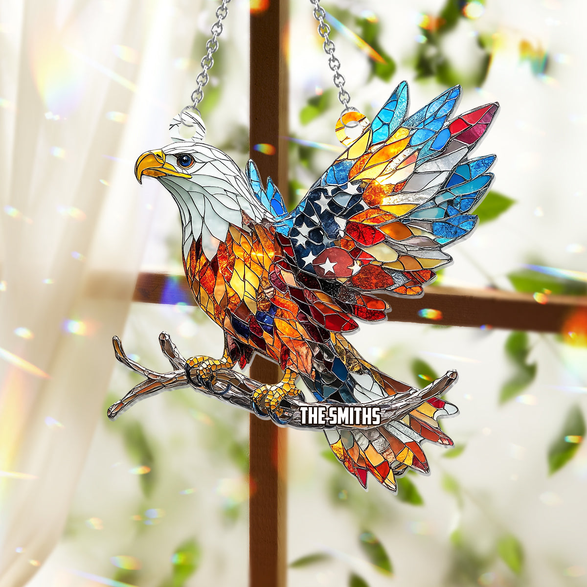 Que Dieu bénisse l'Amérique - Ornement attrape-soleil personnalisé à suspendre à la fenêtre pour la fête de l'indépendance/le 4 juillet 