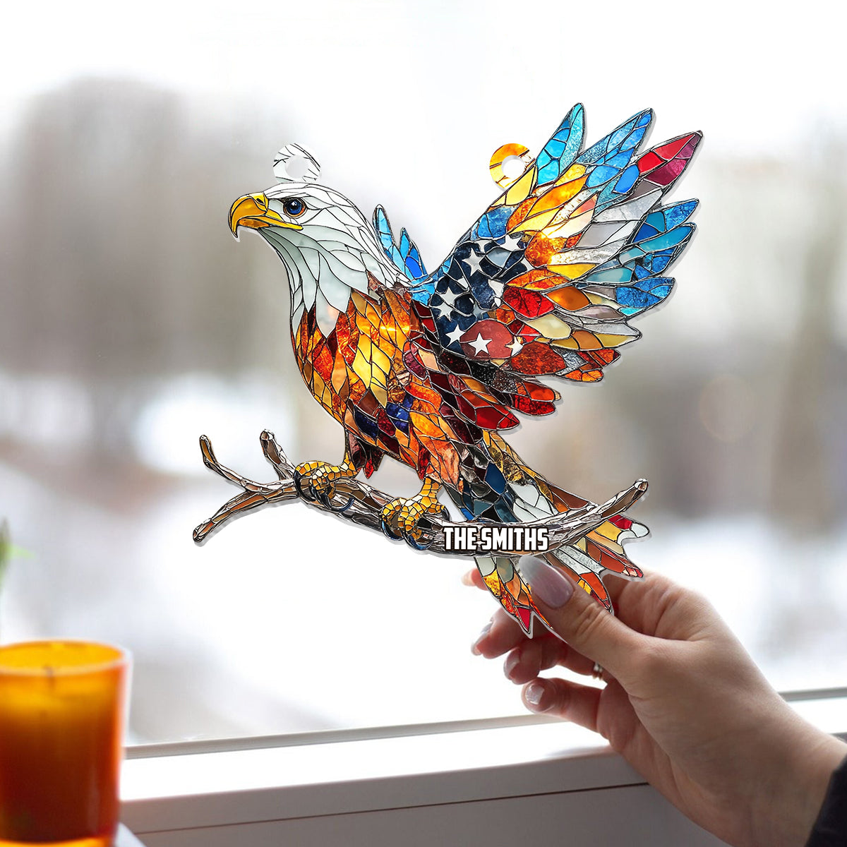 Que Dieu bénisse l'Amérique - Ornement attrape-soleil personnalisé à suspendre à la fenêtre pour la fête de l'indépendance/le 4 juillet 