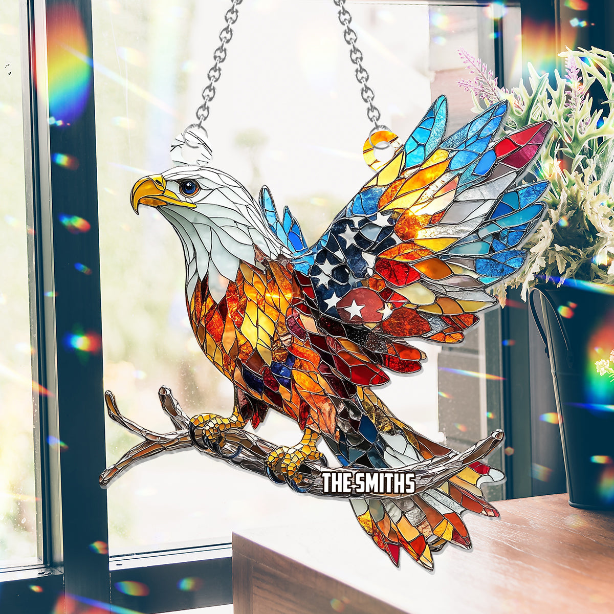 Que Dieu bénisse l'Amérique - Ornement attrape-soleil personnalisé à suspendre à la fenêtre pour la fête de l'indépendance/le 4 juillet 