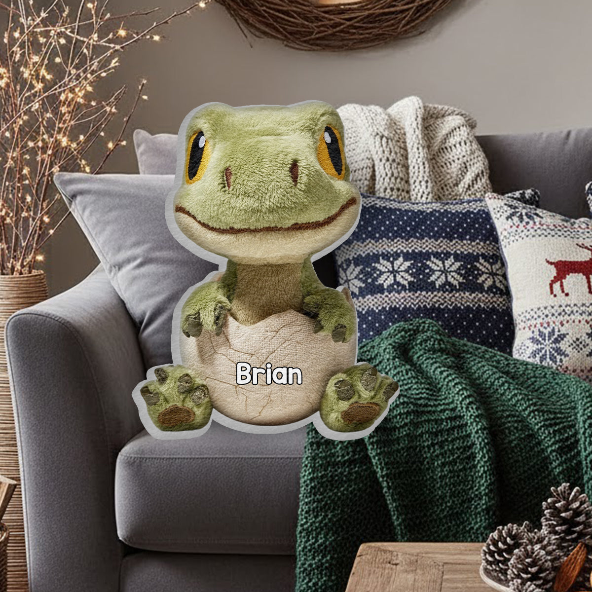 Coussin personnalisé en fausse fourrure « Love Dinosaur » pour enfant