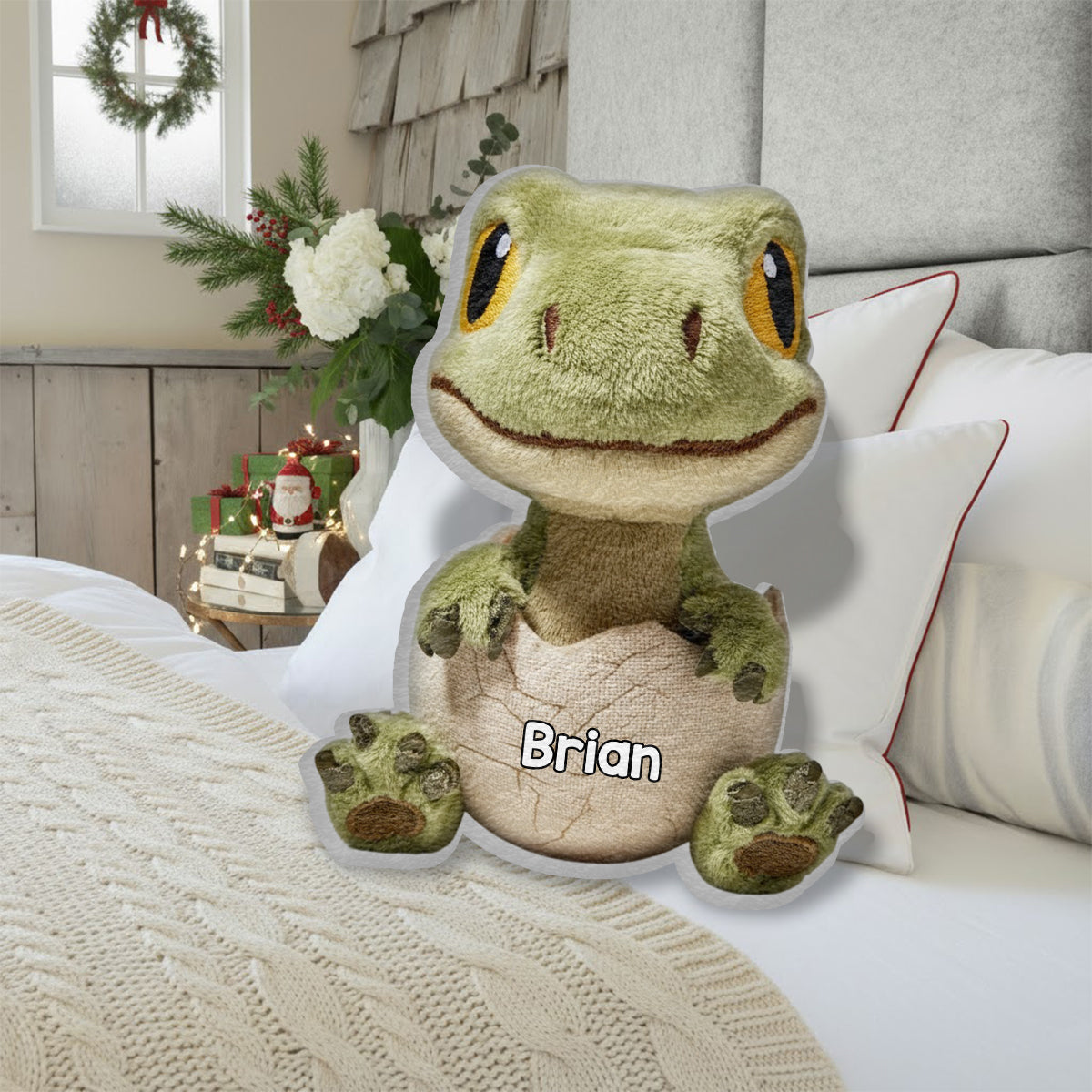 Coussin personnalisé en fausse fourrure « Love Dinosaur » pour enfant