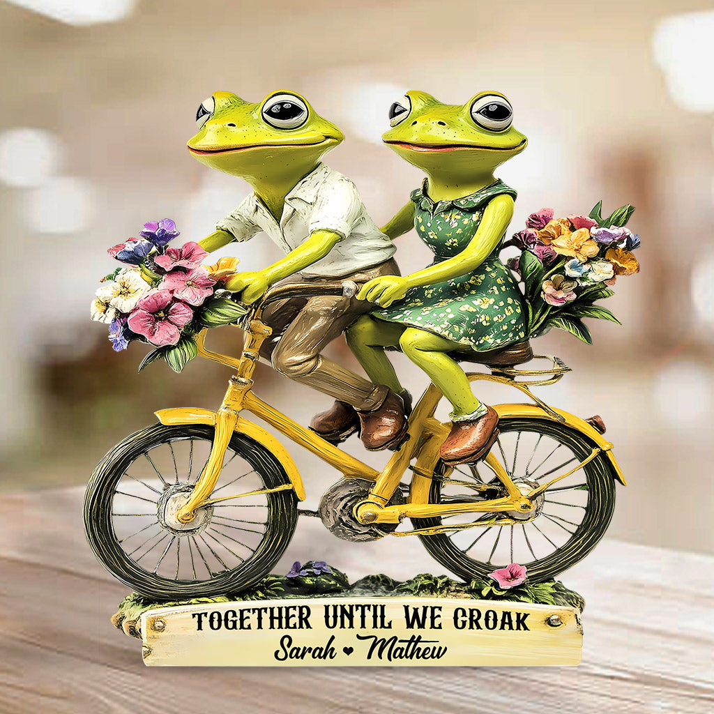 Couple de grenouilles jusqu'à ce que nous croassions - Plaque acrylique personnalisée en forme de grenouille