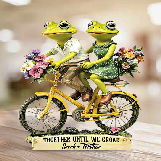 Couple de grenouilles jusqu'à ce que nous croassions - Plaque acrylique personnalisée en forme de grenouille