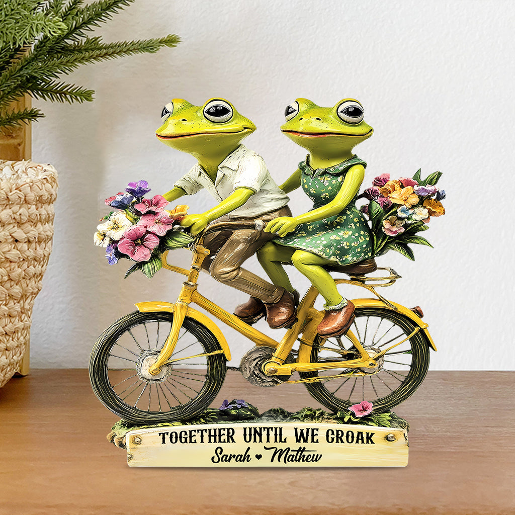 Couple de grenouilles jusqu'à ce que nous croassions - Plaque acrylique personnalisée en forme de grenouille