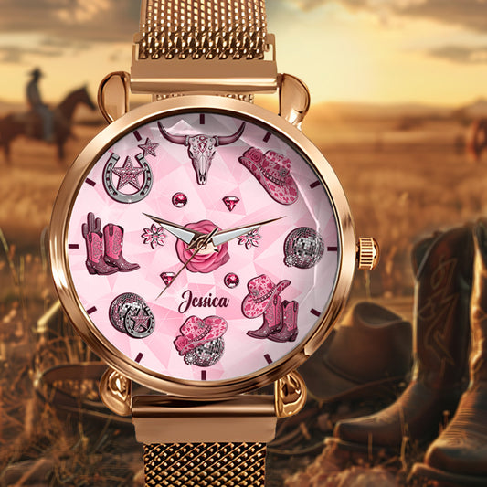 Montre-bracelet personnalisée « Cowgirl étincelante » pour femme 
