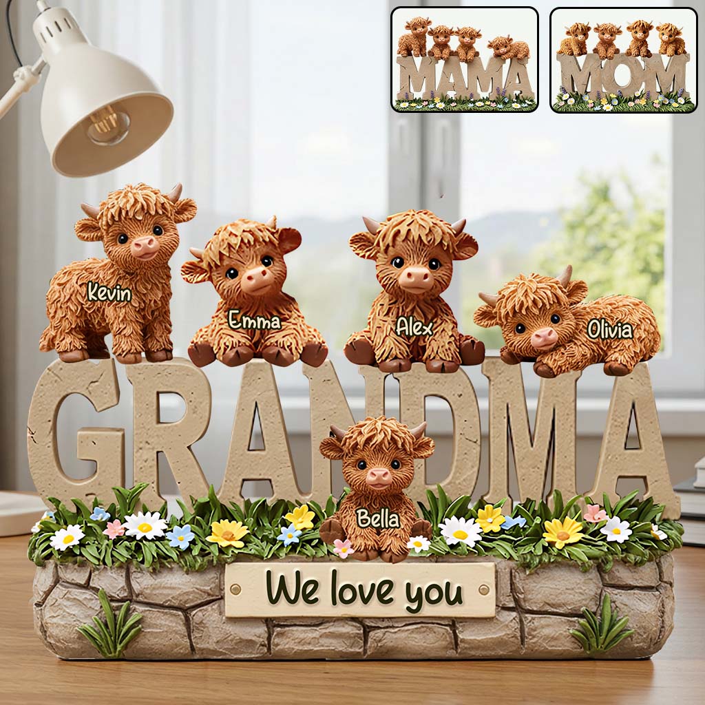 Cute Highland Cow Grandma, Mom - Personalized Grandma Custom Shaped Acrylic Plaque