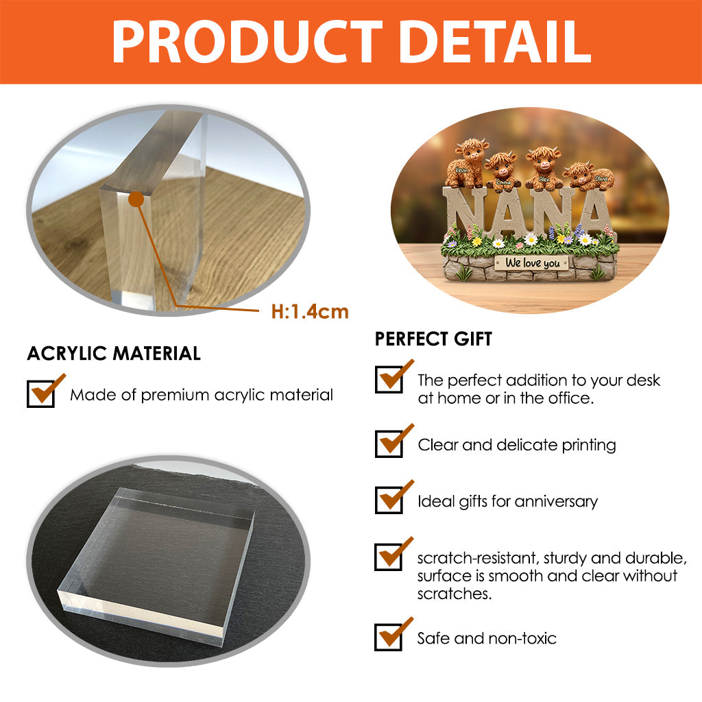 Cute Highland Cow Grandma, Mom - Personalized Grandma Custom Shaped Acrylic Plaque