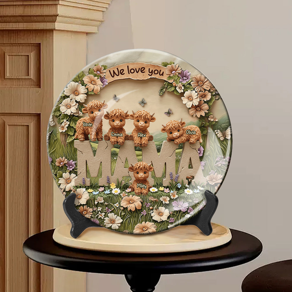 Cute Highland Cow Mama - Personalized Mother Ceramic Round Plate