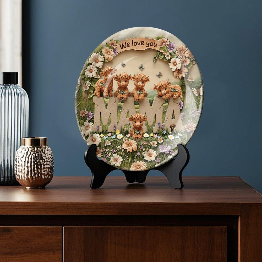 Cute Highland Cow Mama - Personalized Mother Ceramic Round Plate