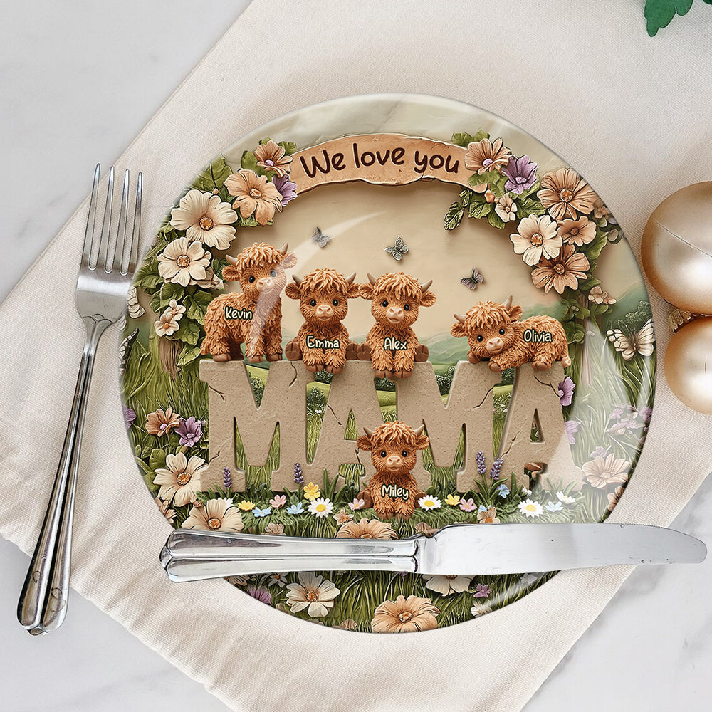 Cute Highland Cow Mama - Personalized Mother Ceramic Round Plate