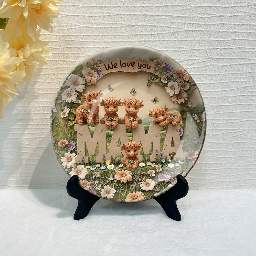 Cute Highland Cow Mama - Personalized Mother Ceramic Round Plate