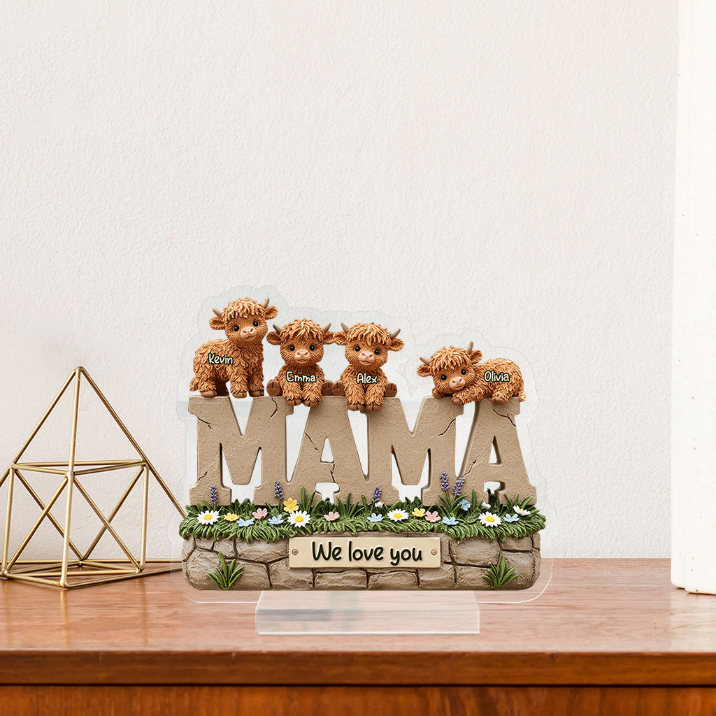 Cute Highland Cow Mama - Personalized Mother Custom Shaped Acrylic Plaque