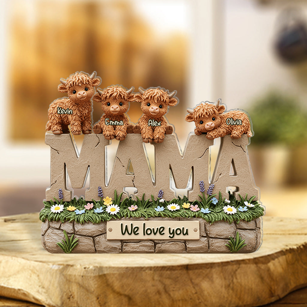 Cute Highland Cow Mama - Personalized Mother Custom Shaped Acrylic Plaque