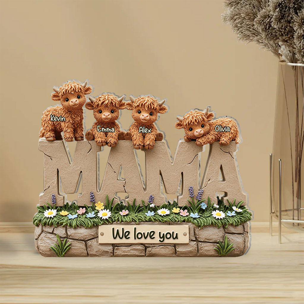 Cute Highland Cow Mama - Personalized Mother Custom Shaped Acrylic Plaque