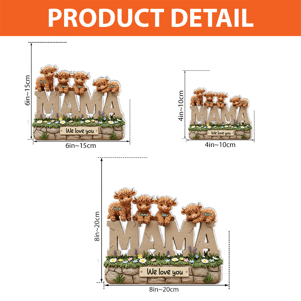 Cute Highland Cow Mama - Personalized Mother Custom Shaped Acrylic Plaque