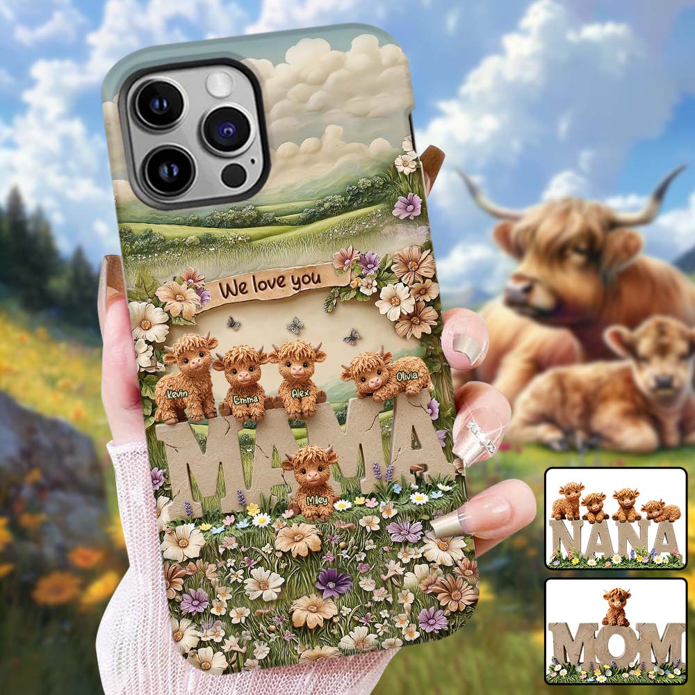 Coque de téléphone personnalisée avec motif vache des Highlands mignonne, maman et grand-mère - Coque de téléphone imprimée intégralement pour maman