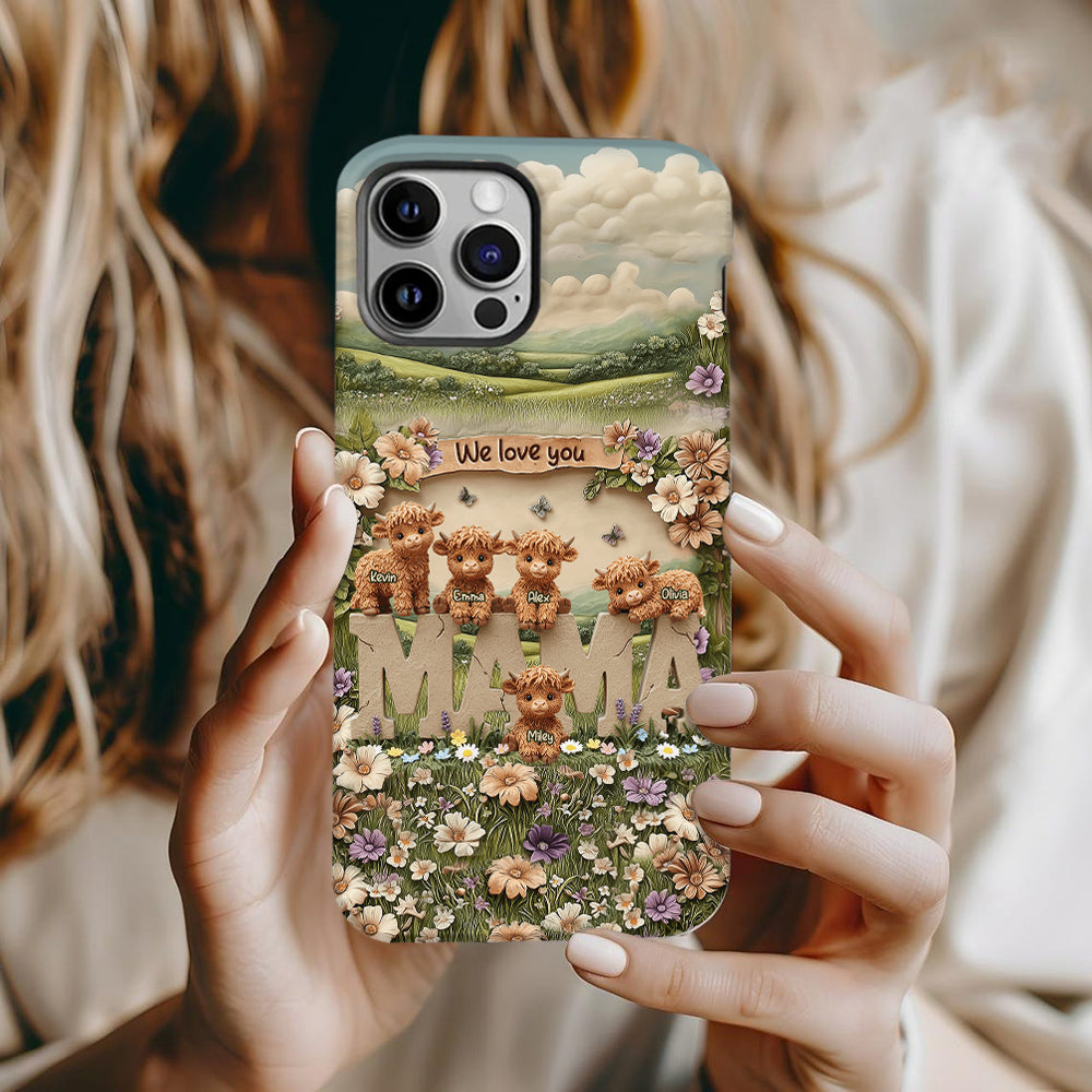 Coque de téléphone personnalisée avec motif vache des Highlands mignonne, maman et grand-mère - Coque de téléphone imprimée intégralement pour maman
