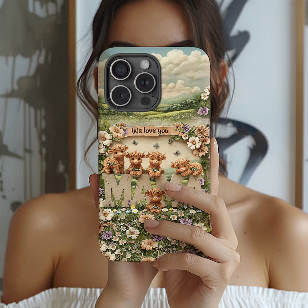 Coque de téléphone personnalisée avec motif vache des Highlands mignonne, maman et grand-mère - Coque de téléphone imprimée intégralement pour maman
