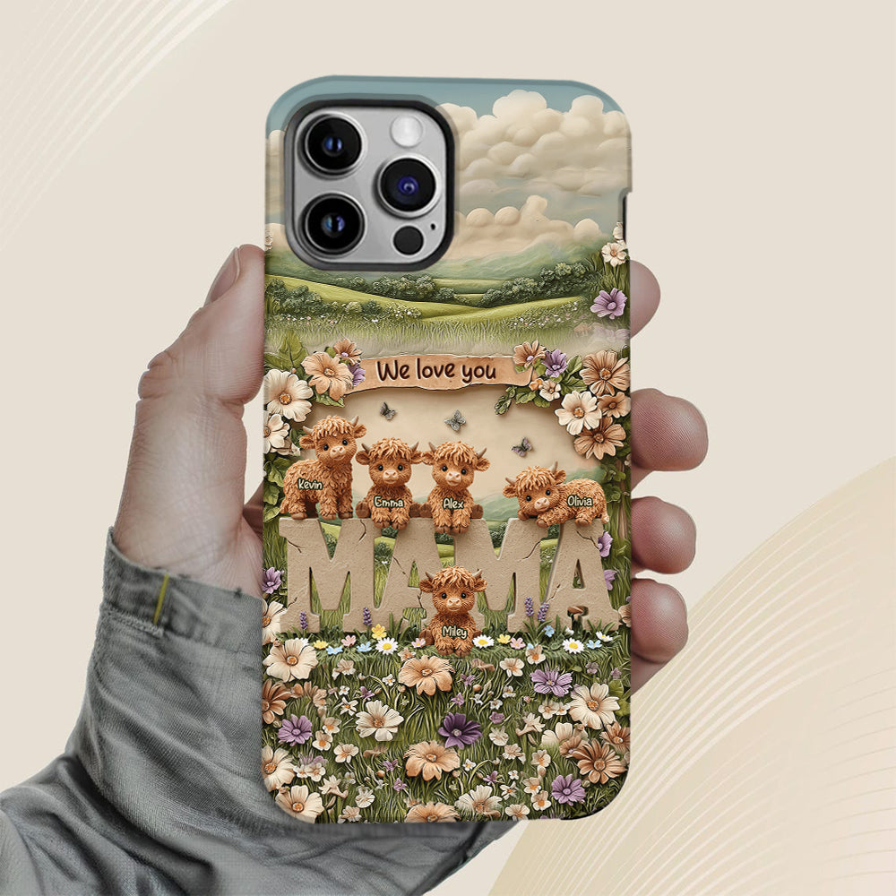 Coque de téléphone personnalisée avec motif vache des Highlands mignonne, maman et grand-mère - Coque de téléphone imprimée intégralement pour maman