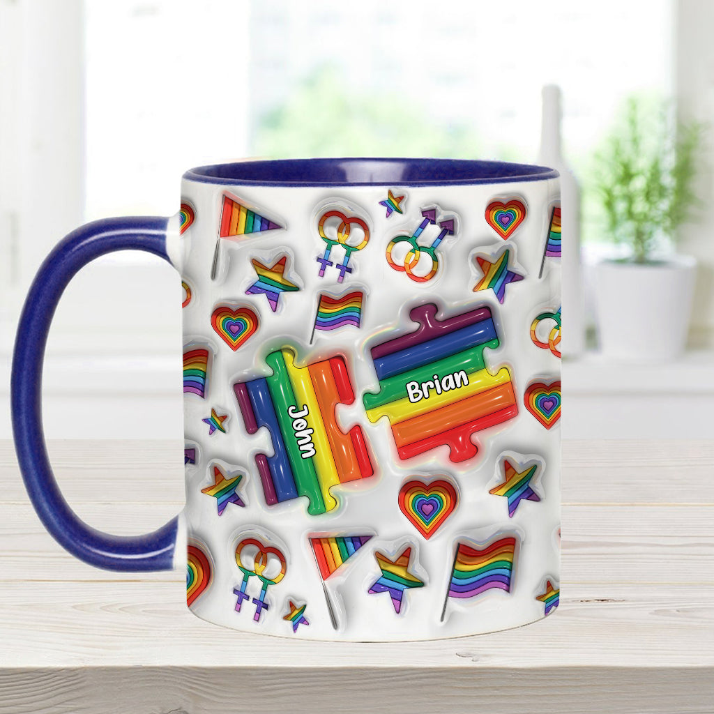 Love Is Love Couple Puzzle - Personalized LGBT Support Accent Mug