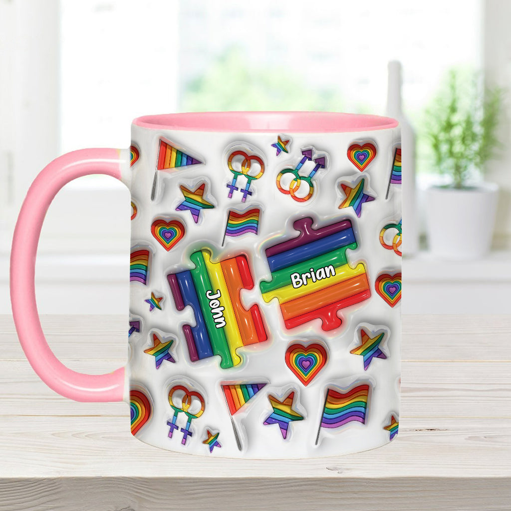 Love Is Love Couple Puzzle - Personalized LGBT Support Accent Mug