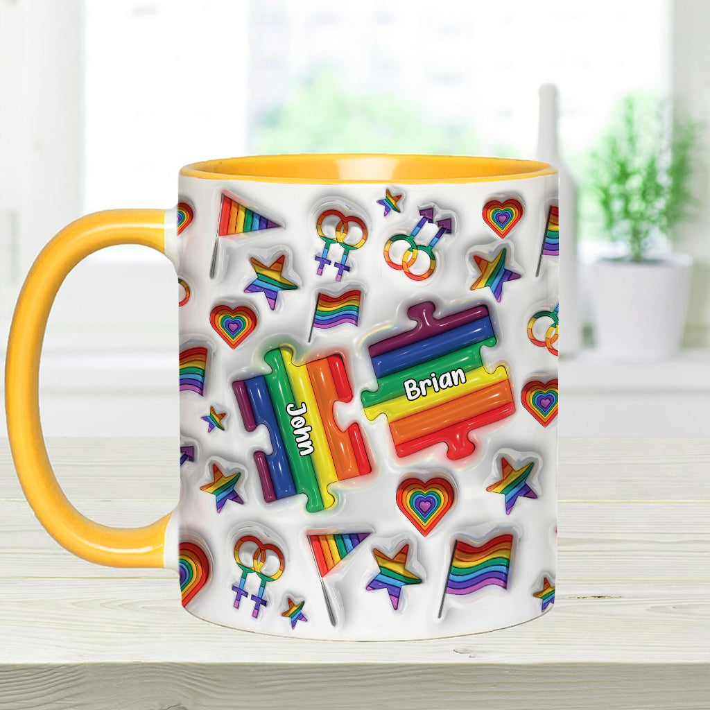 Love Is Love Couple Puzzle - Personalized LGBT Support Accent Mug