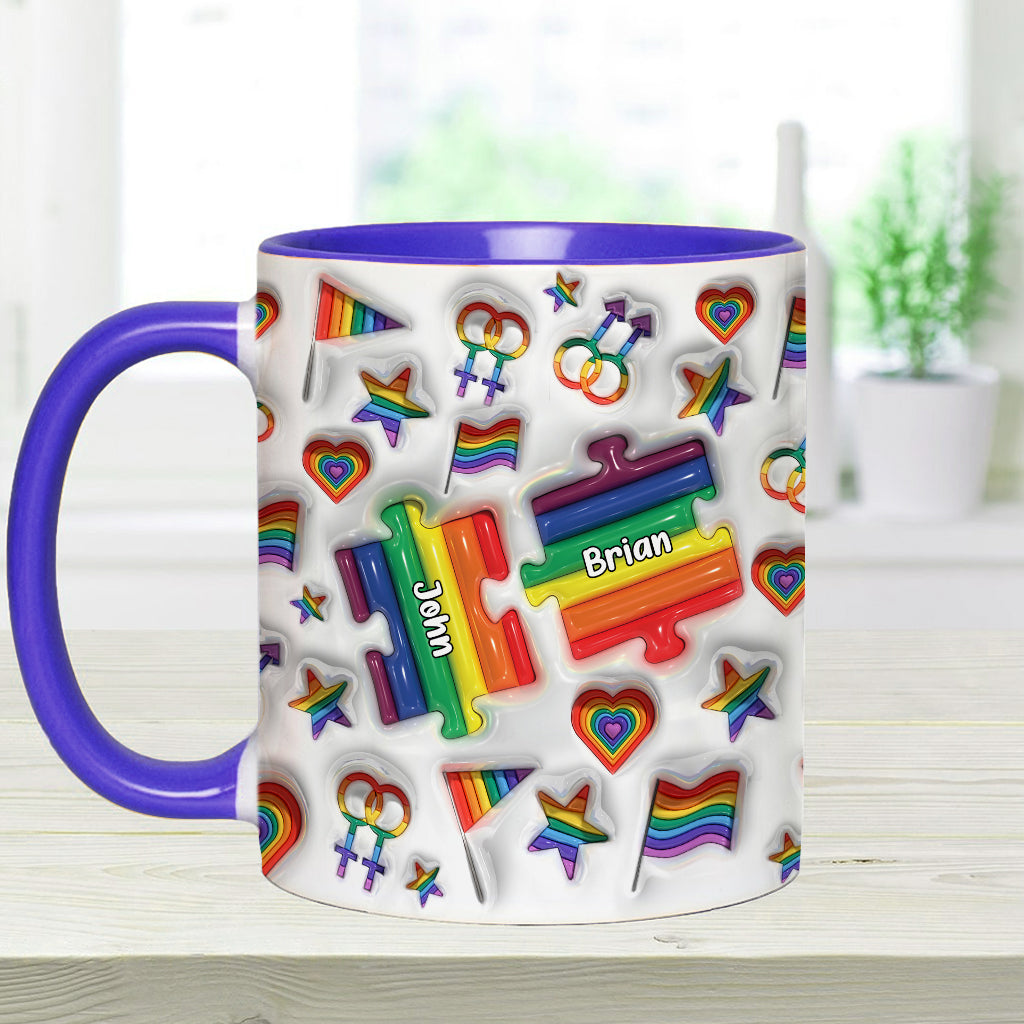 Love Is Love Couple Puzzle - Personalized LGBT Support Accent Mug