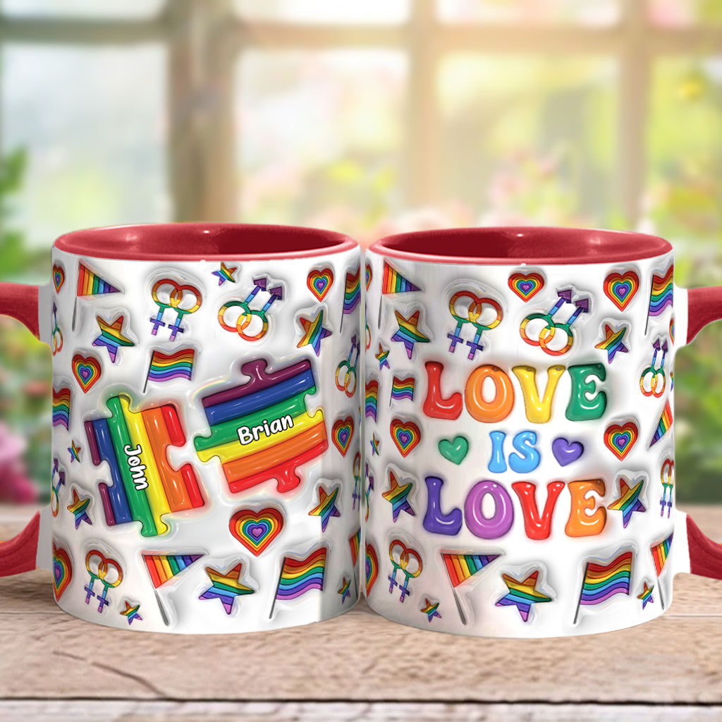 Love Is Love Couple Puzzle - Personalized LGBT Support Accent Mug