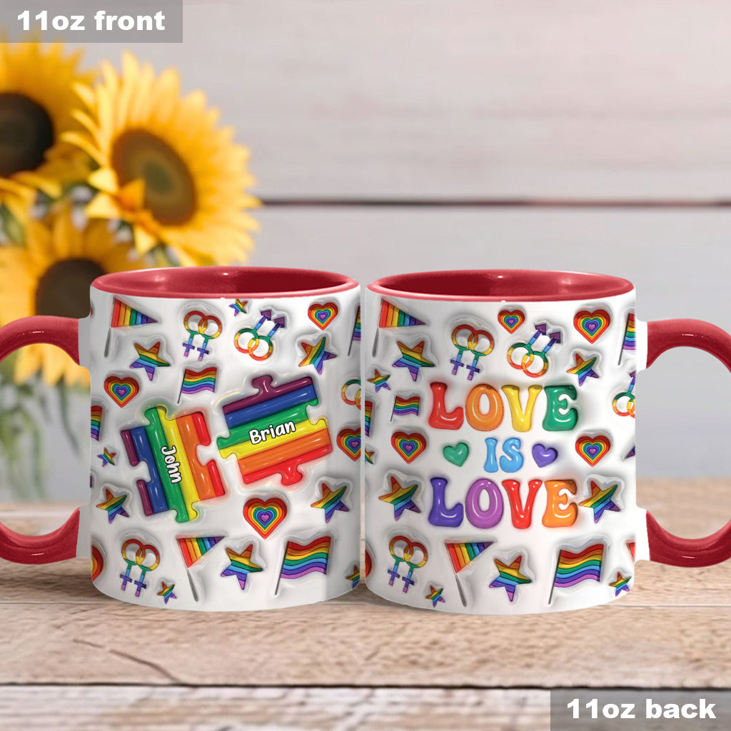 Love Is Love Couple Puzzle - Personalized LGBT Support Accent Mug