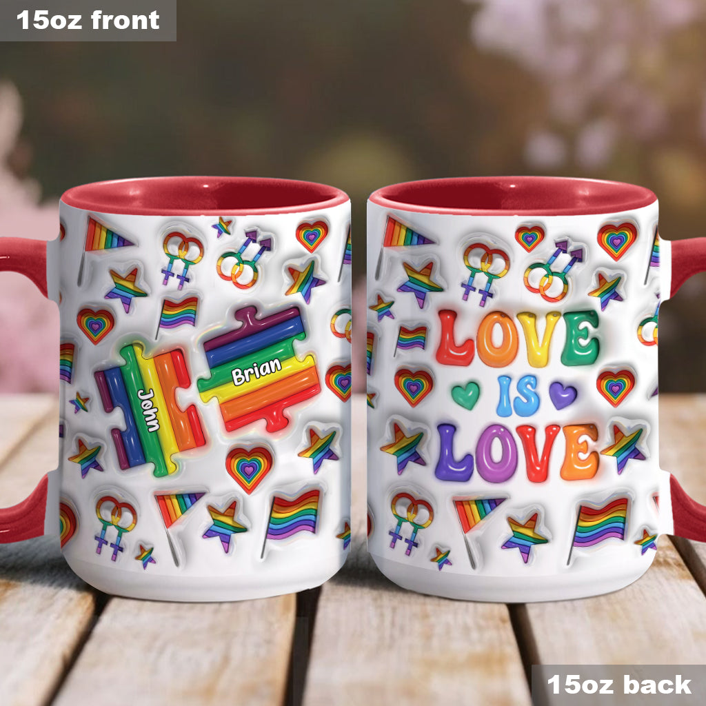 Love Is Love Couple Puzzle - Personalized LGBT Support Accent Mug