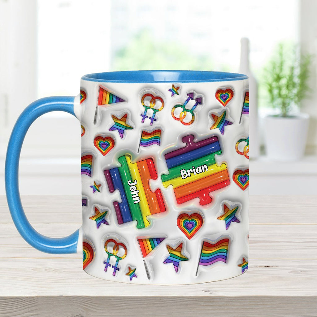Love Is Love Couple Puzzle - Personalized LGBT Support Accent Mug