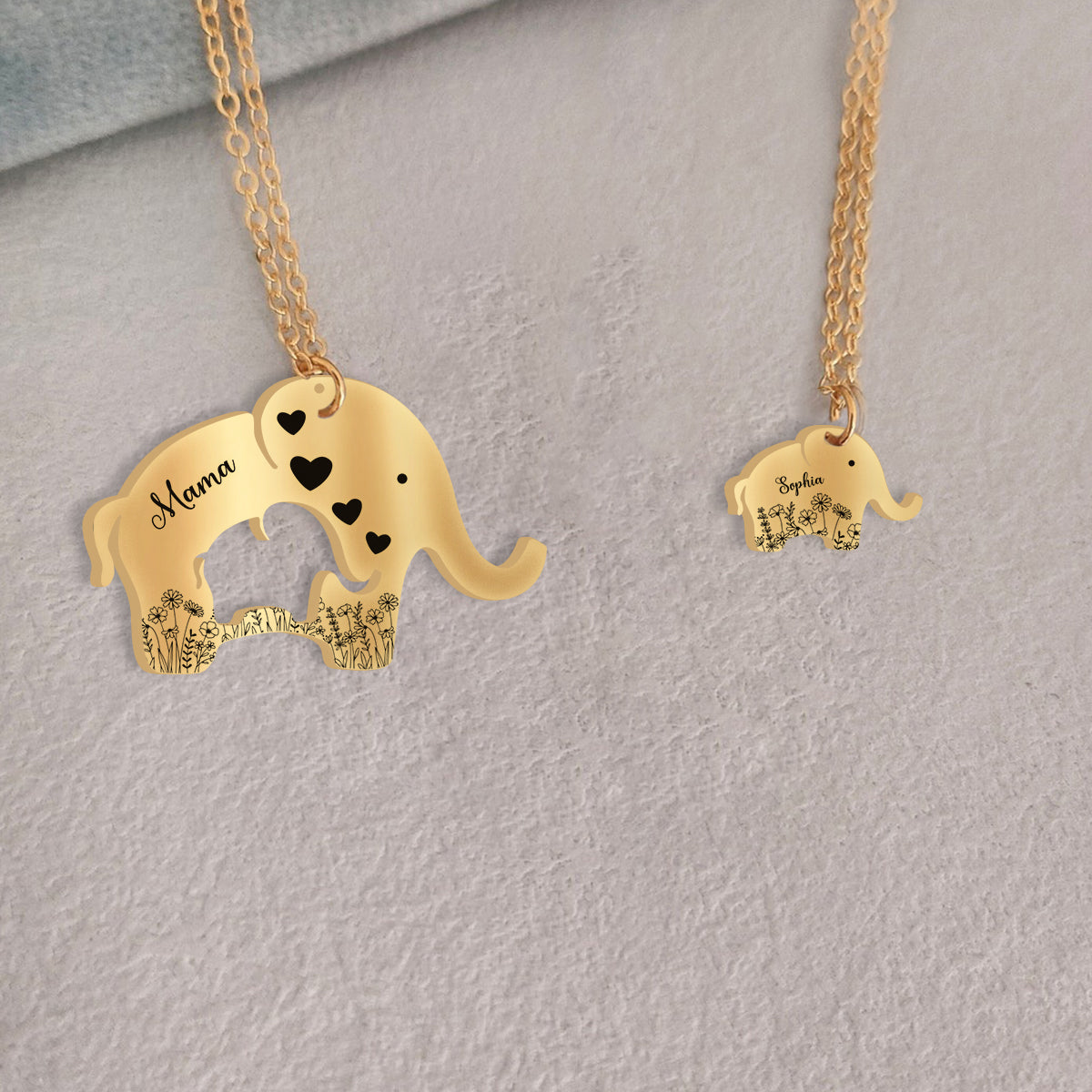 Collier mignon éléphanteau et maman et petit - Pendentif assorti personnalisé pour maman