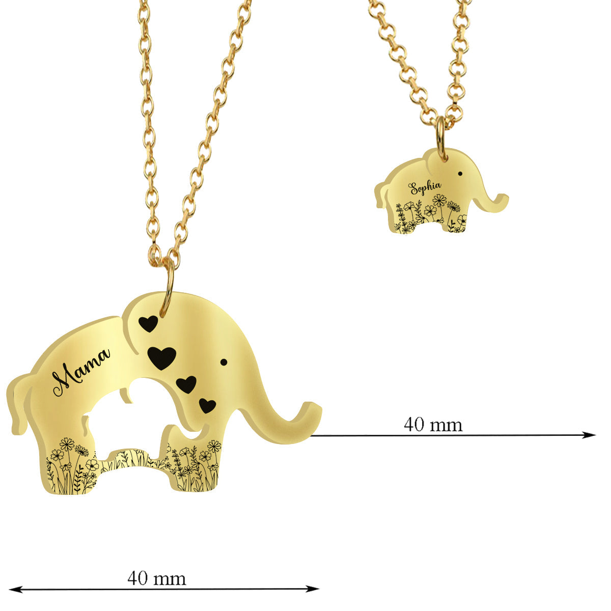 Collier mignon éléphanteau et maman et petit - Pendentif assorti personnalisé pour maman