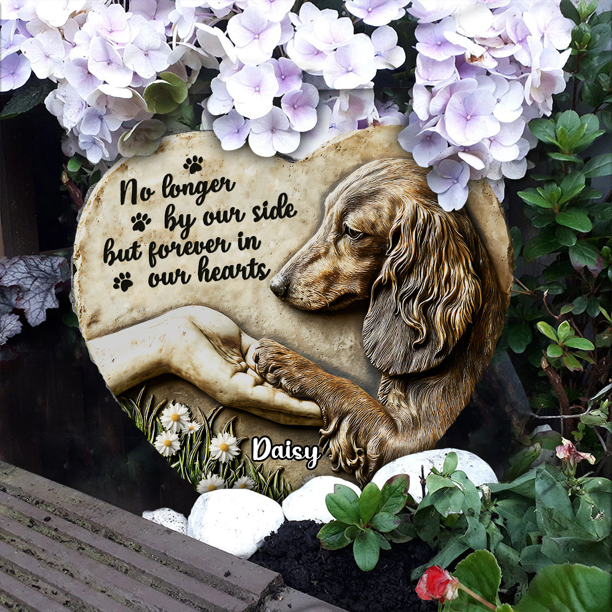 À jamais dans nos cœurs - Pierre en forme de cœur personnalisée pour chien